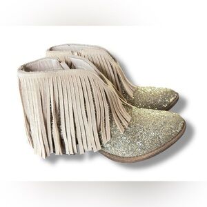 Very G Sparkle Fringe Ankle Booties - Gold Size 7.5